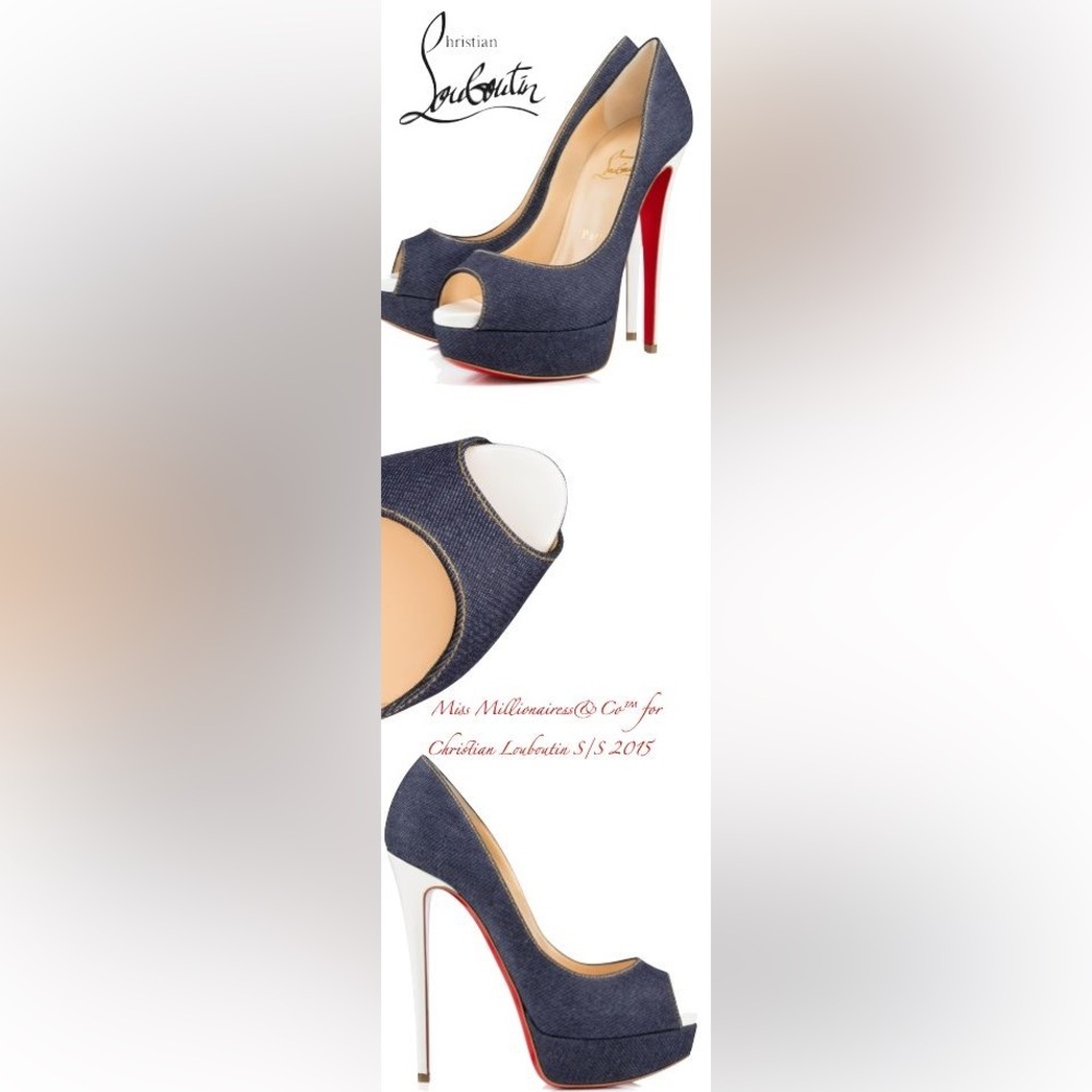 Christian Louboutin Denim Red White Blue Patriotic Heels Peep Toe 38.5 or 8